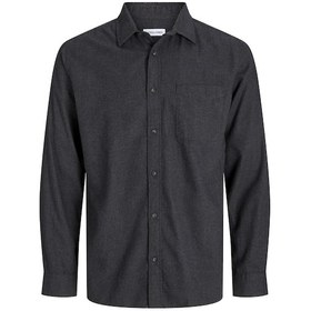 Resim Büyük Beden %100 Pamuk Cepli Gömlek - Classic - 12284613 Dark Grey Melange 