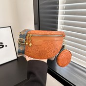 Resim Şık Kadın Göğüs Çantası Anne ve Kız Seti, İki Parçalı Renk Bloklu El Çantası, Ulusal Tarz Kabartmalı Çanta 