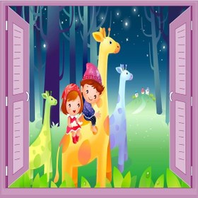 Resim Çocuk Odası Bebek Odası Pencere Poster Duvar Kağıdı Zürafa 