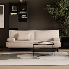 Resim Enza Home Merika 3'lü Yataklı Koltuk, Keten Dokulu - Krem 