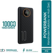 Resim Phixi Force P12 10000mAh 22.5W Hızlı Şarj Cihazı - Fast Powerbank - Dijital Ekran - Taşınabilir Şa 