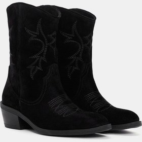 Resim Sam Kadın Siyah Gerçek Süet Deri Western Bot Sedef 