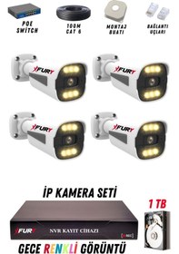 Resim Fury 4 Kameralı Ip Güvenlik Kamerası Seti 4mp Gece Renkli Su Geçirmez 1506 1tb 