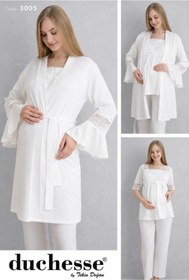 Resim Duchesse 3005 Ekru 3 Lü Hamile Lohusa Pijama Sabahlık Tk 