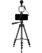 Resim Vkemall Fotoğrafçılık Canlı Yayın Tripod Mikrofon Led Işık Telefon Tutucu Sesli Video Seti Siyah 