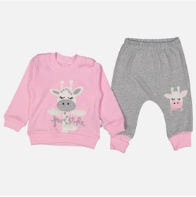 Resim 3-9 Ay Kız Bebek Alt&üst Takımı Zürafa Nakışlı Pembe Pembe 