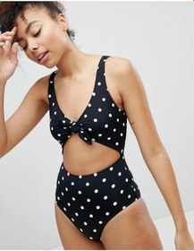 Resim Deep Beach Siyah Beyaz Puanlı Önü Açık Fiyonklu Kaplı Mayo Db20097m 001 