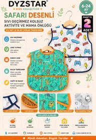 Resim DYZSTAR Safari Desenli 2'li Set Sıvı Geçirmez Kolsuz Bebek Mama ve Aktivite Önlüğü 6-24 Ay Kırıntı Cepli Silinebilir BLW Uyumlu 
