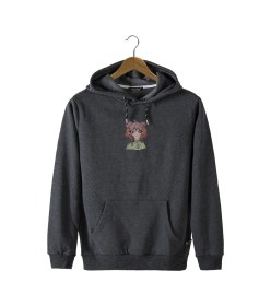 Resim Veaven Unisex Antrasit Kapüşonlu Önü Anime Kız Çocuk Baskılı Slim Fit Kanguru Cepli Sweatshirt Antrasit 