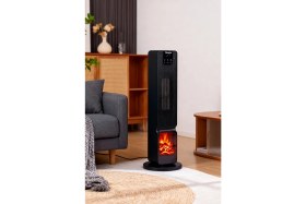 Resim Hoogar German OLED Siyah Series Şömineli Ekran Dijital Göstergeli Fanlı Kule Tipi Seramik Isıtıcı Uzaktan Kumandalı 