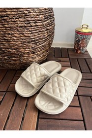 Resim Behtah Kundura Erkek Fashion Kareli Yeezy Slide Terlik Plaj Havuz Sahil Deniz Yeni Sezon 