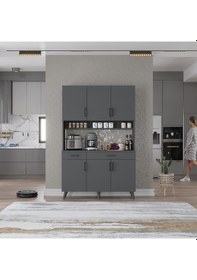 Resim Maya Kahve Köşesi Çok Amaçlı Dolap Kiler Mutfak Dolabı Füme 105cm Antrasit 