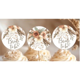Resim Hiras Dizayn 15adet Cupcake Kürdanı Bohem Çiçekli Bride To Be Gelin Oluyor Düğün Kına Gecesi Bekarlığa Veda Süsü 