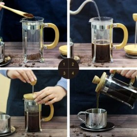 Resim Ahşap Detaylı 600 ml Cam French Press 