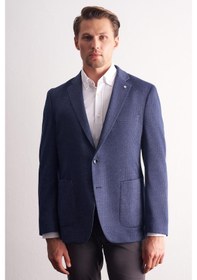 Resim İmza Lacivert Mono Yaka Kendinden Desenli Esnek 6 Drop Comfort Fit Classic Ceket 1002255154 Lacivert 