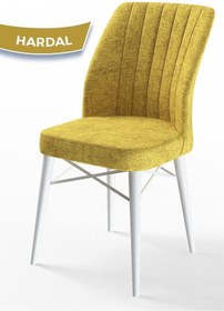 Resim Canisa Arp Serisi, Beyaz Masa 71x110 Sabit Mutfak Masa Takımı, 4 Hardal Sandalye Beyaz Masa Sandalye Hardal Sarısı 