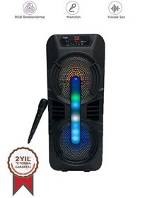 Resim Torima GTS-1702 Taşınabilir Mikrofonlu RGB Işıklı Siyah Bluetooth Hoparlör Torima