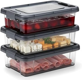 Resim Hobby Life Elite 3’lü Kompakt Saklama Seti (3 x 0.80 L) – Kilitli Kapaklı, Şeffaf Antrasit Kahvaltılık ve Atıştırmalık Kutusu 