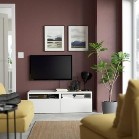 Resim Tv sehpası, beyaz, 120x42x39 cm, LAPPVIKEN, fren raylı 