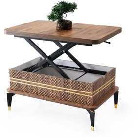 Resim Evistro Akıllı Laptop Sehpa Yemek Masası Orta Sehpa Ceviz-antrasit Desenli 