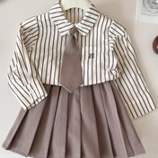 Resim Kızlar Kolej Stili Takım Etek Sonbahar Yeni Kız Şık Çizgili Gömlek Etekli Takım İki Parça Takım YF67309, Dış Mekan İçin 