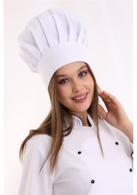 Resim Beyaz Aşçı Mantar Şapka - Unisex-Standart-Tek Parça 