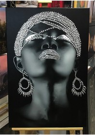 Resim Gümüş Sim Işlemeli Afrikalı Kadın Kanvas Tablo 