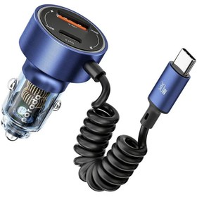 Resim porodo 60W Şeffaf Çift Port Araç Şarj Cihazı PD 30W QC 18W Dahili Kablolu 