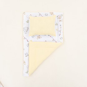 Resim Alt Açma Matı ve Yastık - Çift Taraflı - Sarı Muslin - Çiftlik Hayvanları 