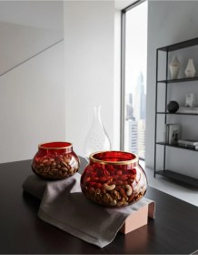 Resim Kırmızı Renkli Cam Çerezlik Kase Küçük Boy 2 Li Şık Sunum Seti Atıştırmalık İçin İdeal 