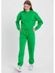 Resim Kadın Kapüşonlu 3 İplik Sweatshirt Yeşil 