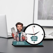 Resim Erkek Göz Doktoru Karikatürlü MDF Masa Saati 