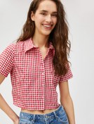 Resim Crop Gömlek Kareli Kısa Kollu Düğmeli 