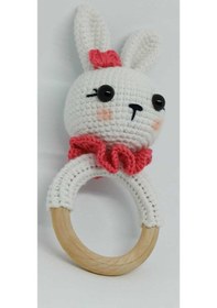 Resim Amigurumi Handmade Örgü Süslü Tavşan Çıngırak Beyaz Çok Renkli 