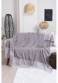 Resim Pamuklu Püsküllü Elmas Desenli Koltuk Örtüsü 170x210 Cm Dekoratif Kanepe, Yatak Ve Tv Örtüsü Kahverengi 