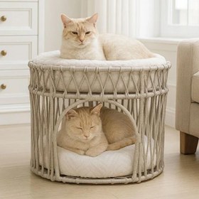 Resim Tasaryum Çift Katlı Kedi Yatağı Kedi Ranzası, İskandinav Kedi Evi Gri 