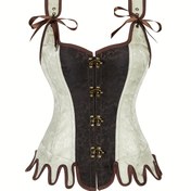 Resim Kadınlar İçin Gotik Punk Korse - Yüksek Destekli Vintage Jakarlı Desenli, Kahverengi/Beyaz İki Tonlu Renk Blokajı, Fırfır Detaylı ve Ayarlanabilir Bağcıklı, Cosplay, Kostüm Partileri, Gotik Moda, Retro Tarz, Bel Sıkıcı, Retro Stil Severler için Elde Yıkama Önerilir 