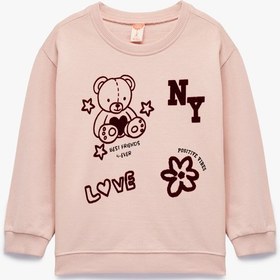 Resim Kız Bebek Ayıcık Baskılı Uzun Kollu Bisiklet Yaka Pamuklu Şardonlu Sweatshirt 