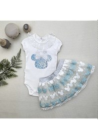 Resim Pekminibebe 1-2-3 Yaş Payetli Mickey Nakışlı Kısa Kollu Brode Etekli 2li Kız Bebek Takımı Turkuaz 