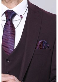 Resim Düz Bordo Slim Fit Yelek Ceket Set Wessi 001 