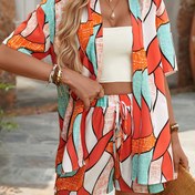 Resim Kadınların Canlı Çiçek Desenli Şort ve Kırpılmış Hırka Takımı - Rahat Yaz Tatili Kıyafeti, Polyester, Bağcıklı Detay, Tüm Mevsimler İçin Giyim, Rahat Yaz Kıyafeti|Canlı Desenli Şortlar|Polyester Kumaş 