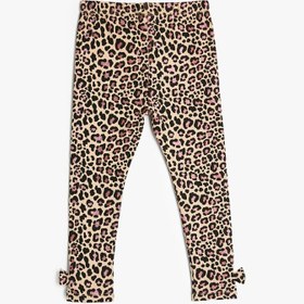 Resim Kız Bebek Kışlık Tayt Leopar Desenli Fiyonk Detaylı Pamuklu Şardonlu 