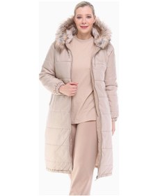 Resim Ray Desenli Şişme Mont Açık Bej Büyük Beden 105cm Çok Renkli 
