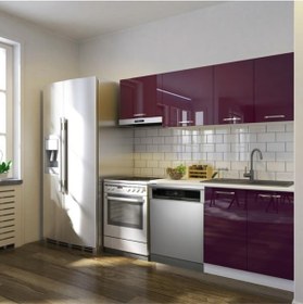 Resim Puka Hazır Mutfak Dolabı 200cm Parlak-beyaz Laminat Tezgah Dahil-bulaşık Makinesi Yeri Mevcut-parlak Mürdüm 