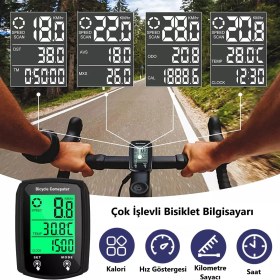 Resim Duhaline Bisiklet Hız Göstergesi Kilometre Sayacı Dijital Bisiklet Yol Bilgisayarı-19 Fonksiyonlu 