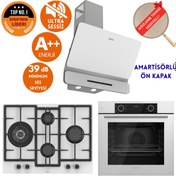 Resim Ferre FryArt&FlowArt ONE Sessiz Davlumbaz Beyaz Cam Ankastre Set ( D081-SA + ED076-WFA + XE63CB ) 