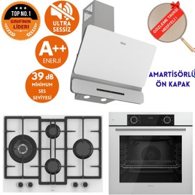 Resim Ferre FryArt&FlowArt ONE Sessiz Davlumbaz Beyaz Cam Ankastre Set ( D081-SA + ED076-WFA + XE63CB ) 