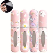 Resim 1/4 adet Sevimli Pembe Baskılı 5Ml Parfüm Sprey Şişesi - At, Çiçek, Tavşan Tasarımı Taşınabilir Sprey Şişesi, Kozmetik Pompa Dağıtıcısı 