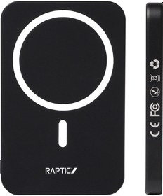 Resim Raptic S4 Aramid-skin M-safe Şarj Özellikli Ultra İnce 600d Powerbank 15w 5000mah Siyah Siyah 