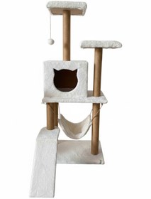 Resim Missidea S9 Kedi Tırmalama Kulesi Platformlu 124 cm Beyaz 